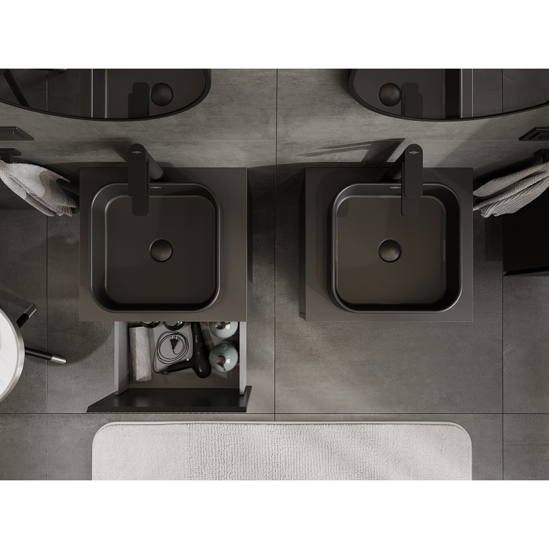 Mexen Rivel 50 cm-es fürdőszobai mosdószekrény, 1 fiók, bordázott, fekete matt - 91A20-05047-1-BF71