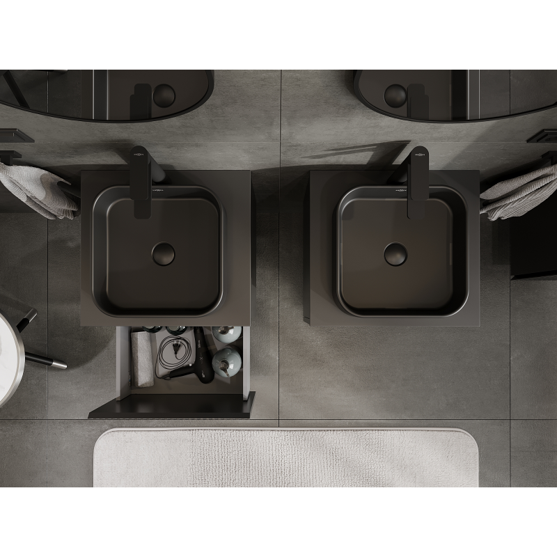 Mexen Rivel dulap baie sub lavoar 50 cm, 1 sertar, sită tubulară, negru mat - 91A20-05047-1-BF71