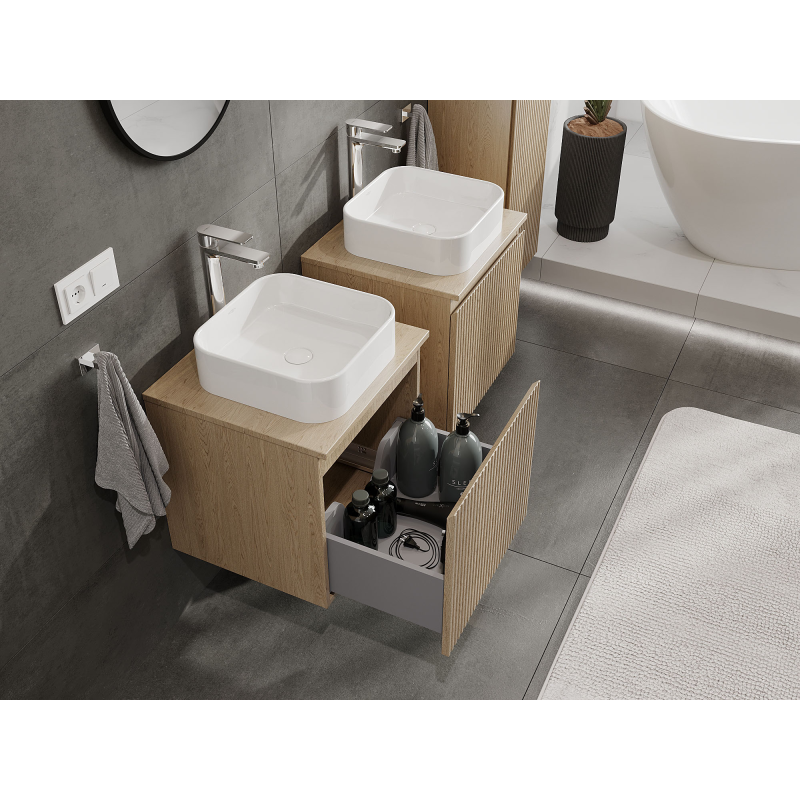 Mexen Rivel dulap baie sub lavoar 50 cm, 1 sertar, riflat, stejar - 91A20-05047-1-BF81