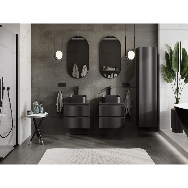 Mexen Rivel dulap baie pentru lavoar 50 cm, 2 sertare, canelată, negru mat - 91A20-05047-2-BFF71