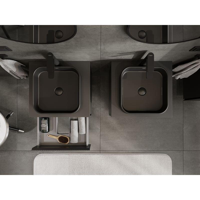 Mexen Rivel 50 cm mosdó alatti szekrény, 2 fiókos, bordázott, fekete matt - 91A20-05047-2-BFF71