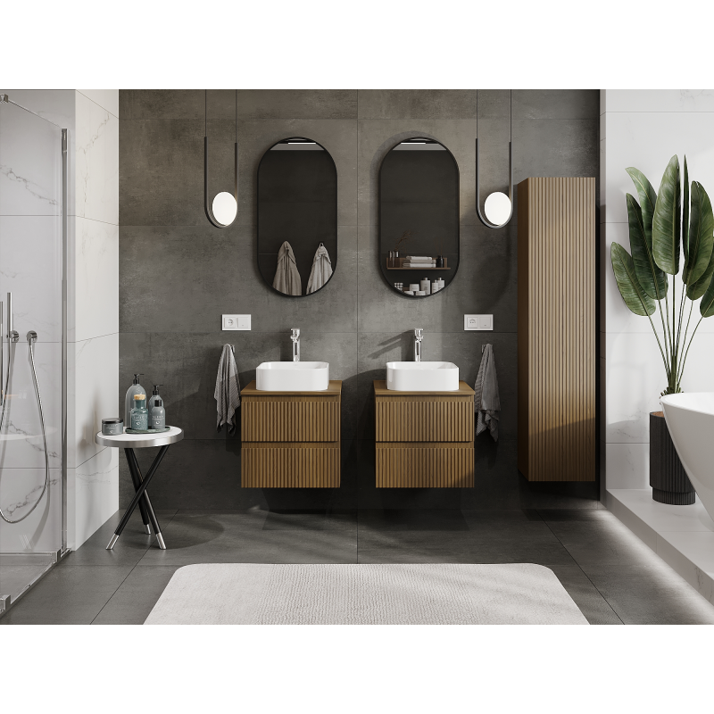 Mexen Rivel fürdőszobai mosdószekrény 50 cm, 2 fiókos, bordázott, dió - 91A20-05047-2-BFF86