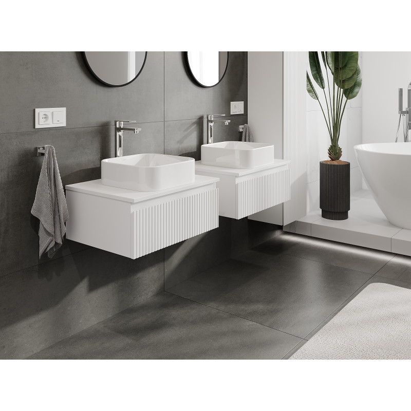 Mexen Rivel 60 cm-es fürdőszobai szekrény mosdókagyló alá, 1 fiók, bordázott, matt fehér - 91A20-06023-1-BF01