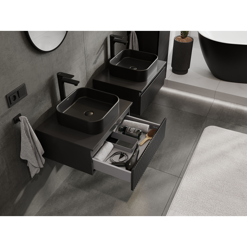 Mexen Rivel dulap de baie sub lavoar 60 cm, 1 sertar, canelat, negru mat - 91A20-06023-1-BF71