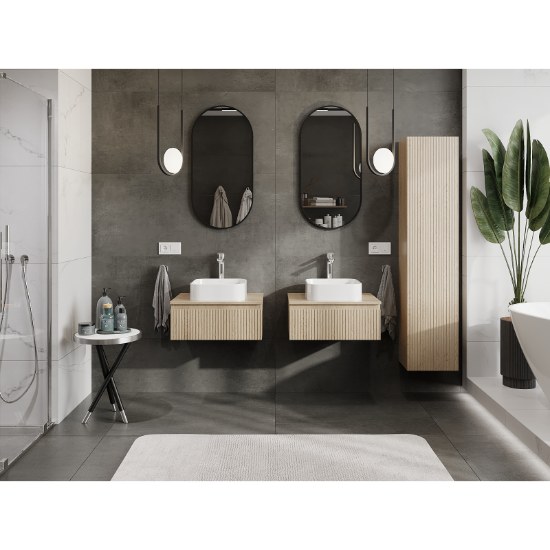 Mexen Rivel fürdőszobai szekrény mosdó alá 60 cm, 1 fiók, bordázott, tölgy - 91A20-06023-1-BF81