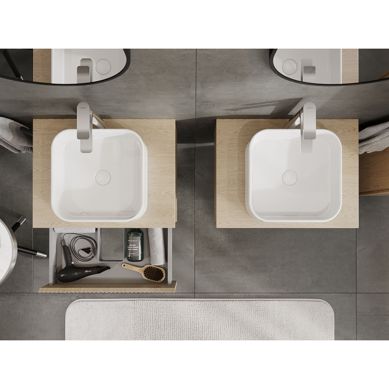 Mexen Rivel fürdőszobai szekrény mosdó alá 60 cm, 1 fiók, bordázott, tölgy - 91A20-06023-1-BF81