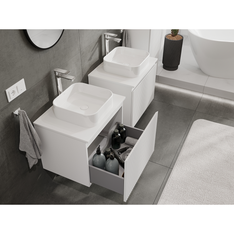 Mexen Rivel fürdőszobai szekrény mosdó alá 60 cm, 1 fiók, bordázott, fehér matt - 91A20-06047-1-BF01