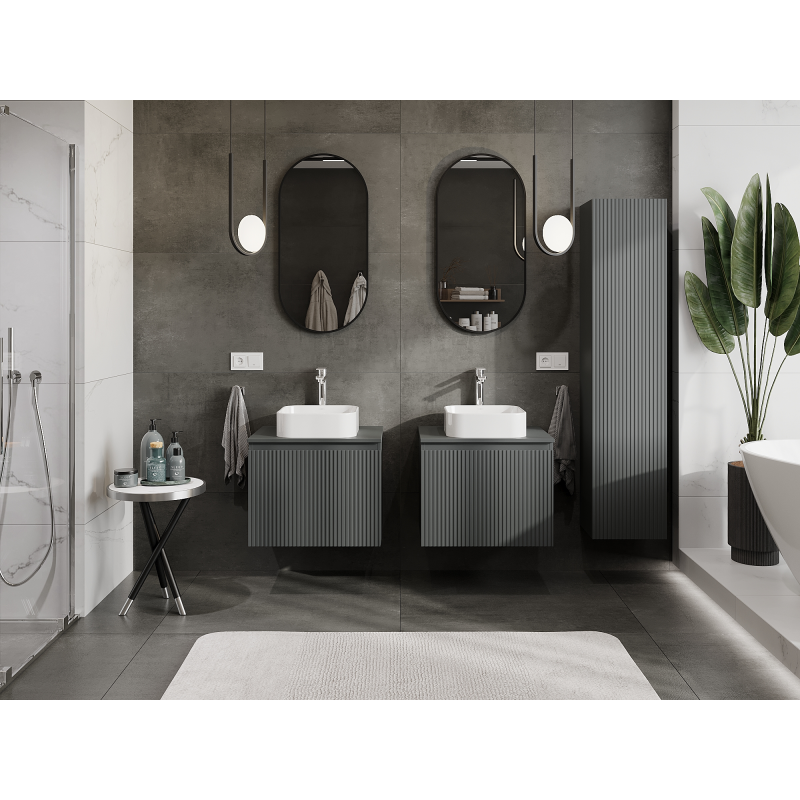 Mexen Rivel mosdó alatti fürdőszobai szekrény 60 cm, 1 fiók, bordázott, matt grafit - 91A20-06047-1-BF66