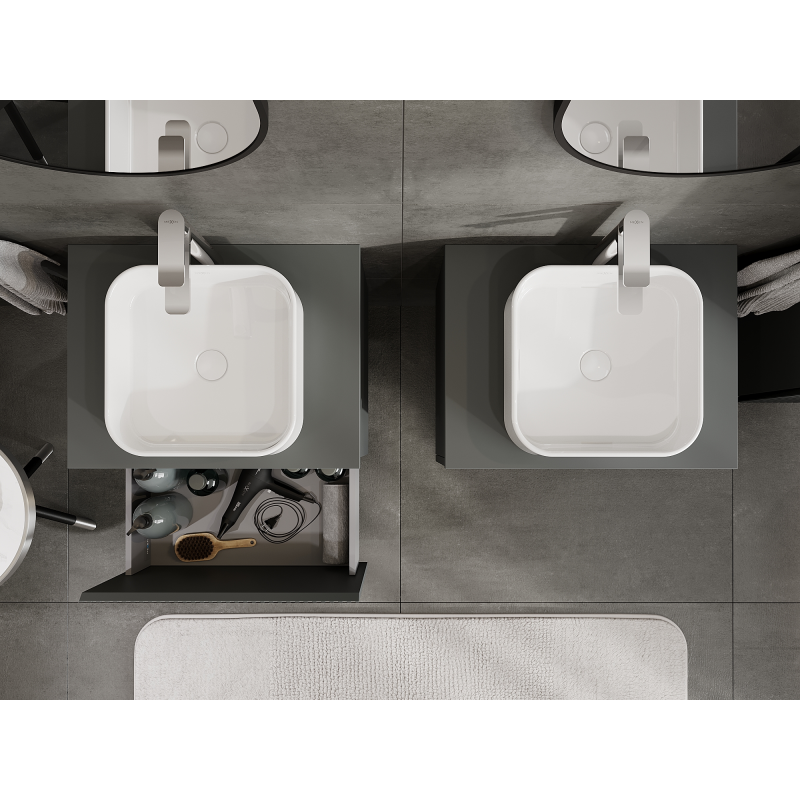 Mexen Rivel mosdó alatti fürdőszobai szekrény 60 cm, 1 fiók, bordázott, matt grafit - 91A20-06047-1-BF66