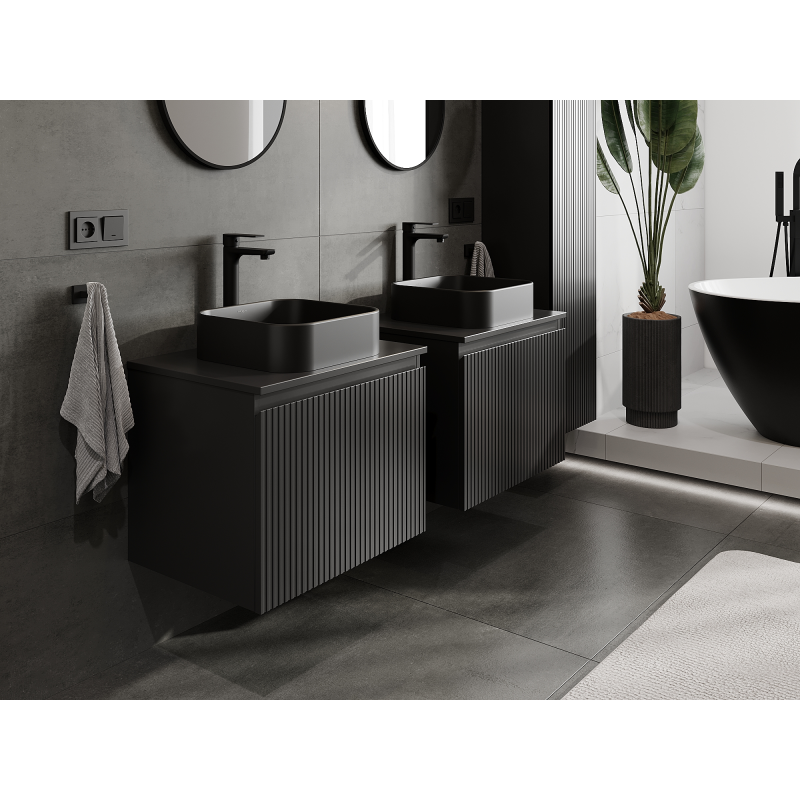 Mexen Rivel fürdőszobai mosdó alatti szekrény 60 cm, 1 fiók, bordázott, fekete matt - 91A20-06047-1-BF71