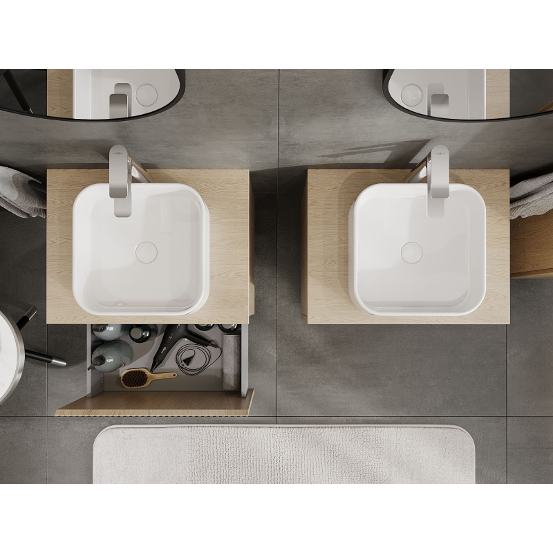 Mexen Rivel dulap baie sub lavoar 60 cm, 1 sertar, cu riflaje, stejar - 91A20-06047-1-BF81