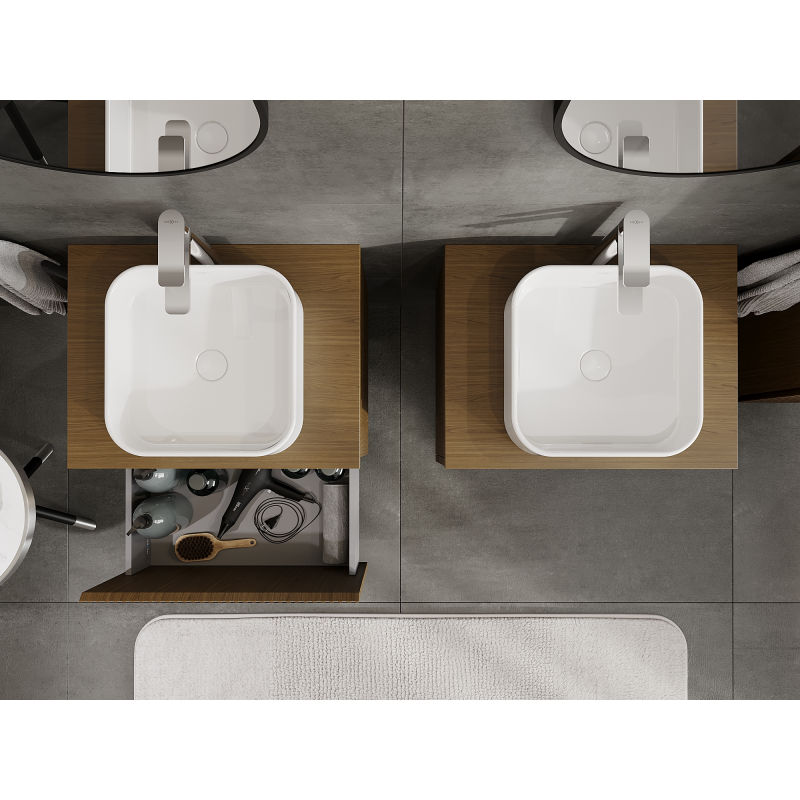 Mexen Rivel fürdőszobai mosdókagyló alatti szekrény 60 cm, 1 fiókos, bordázott, dió - 91A20-06047-1-BF86