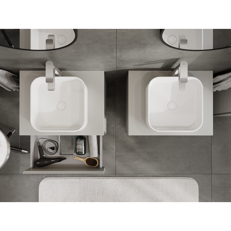 Mexen Rivel dulap baie sub lavoar 60 cm, 2 sertare, canelat, gri mat - 91A20-06047-2-BFF62