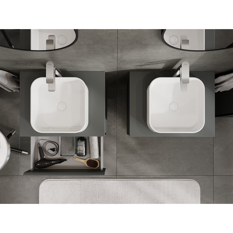 Mexen Rivel dulap baie sub lavoar 60 cm, 2 sertare, cu textură canelată, grafit mat - 91A20-06047-2-BFF66