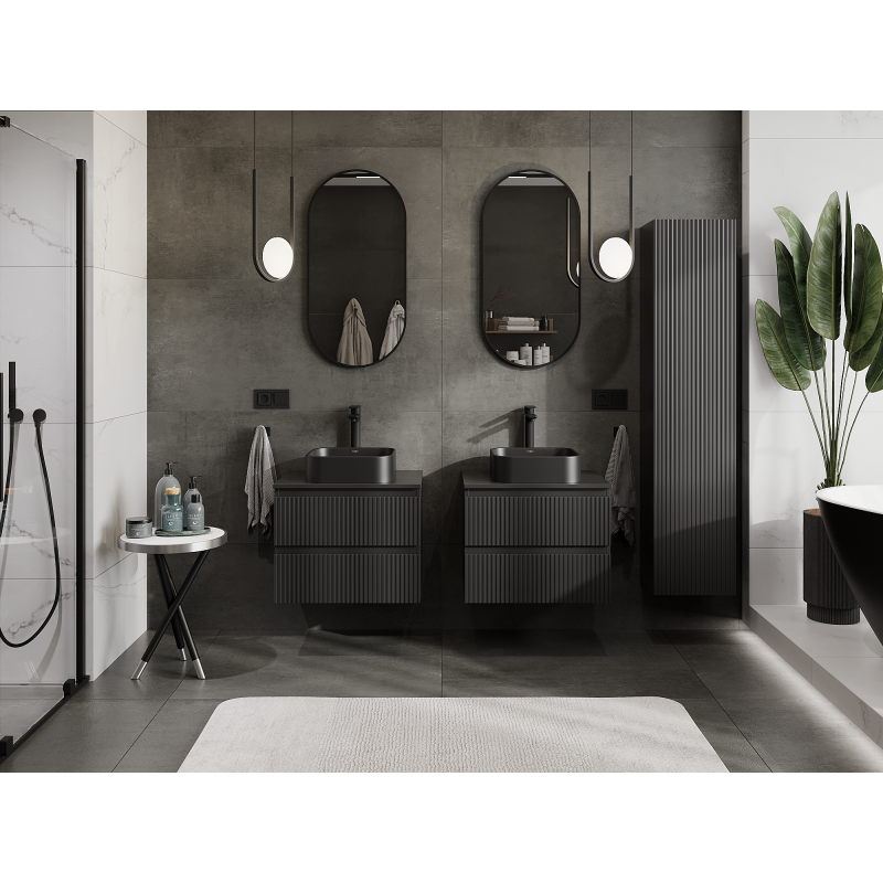 Mexen Rivel dulap de baie sub chiuvetă 60 cm, 2 sertare, canelat, negru mat - 91A20-06047-2-BFF71