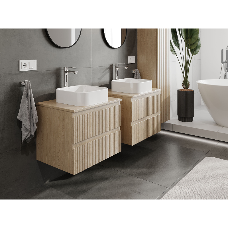 Mexen Rivel dulap baie pentru lavoar 60 cm, 2 sertare, riflat, stejar - 91A20-06047-2-BFF81