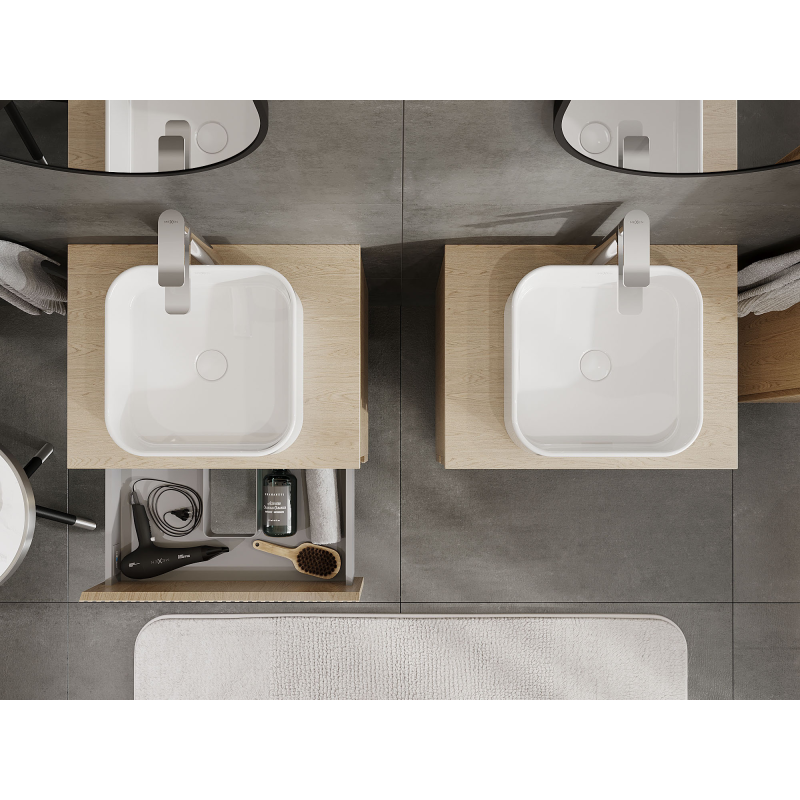 Mexen Rivel dulap baie pentru lavoar 60 cm, 2 sertare, riflat, stejar - 91A20-06047-2-BFF81