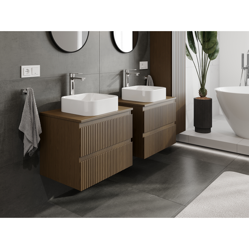 Mexen Rivel dulap de baie sub lavoar 60 cm, 2 sertare, canelat, nuc - 91A20-06047-2-BFF86