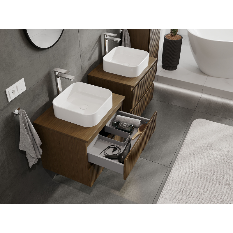 Mexen Rivel dulap de baie sub lavoar 60 cm, 2 sertare, canelat, nuc - 91A20-06047-2-BFF86