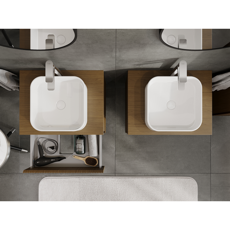 Mexen Rivel fürdőszobai szekrény mosdó alá 60 cm, 2 fiók, bordázott, dió - 91A20-06047-2-BFF86