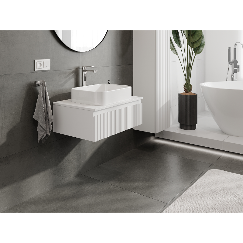 Mexen Rivel fürdőszobai szekrény, mosdó alá, 70 cm, 1 fiókos, bordázott, matt fehér - 91A20-07023-1-BF01