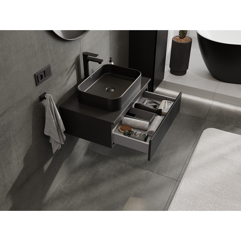 Mexen Rivel dulap de baie sub lavoar 70 cm, 1 sertar, riflat, grafit mat - 91A20-07023-1-BF71