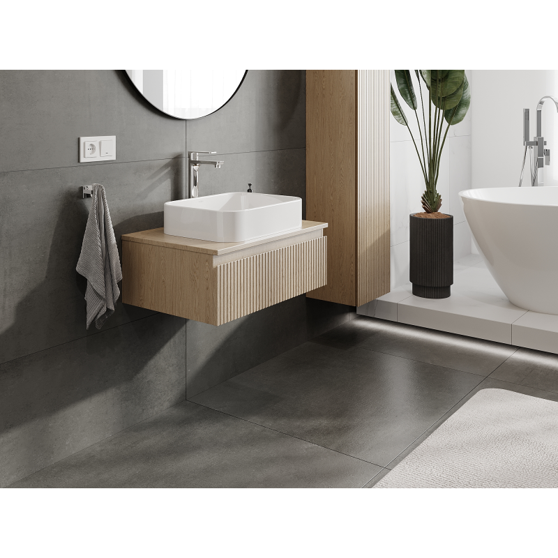 Mexen Rivel fürdőszobai mosdószekrény 70 cm, 1 fiók, barázdált, tölgy - 91A20-07023-1-BF81