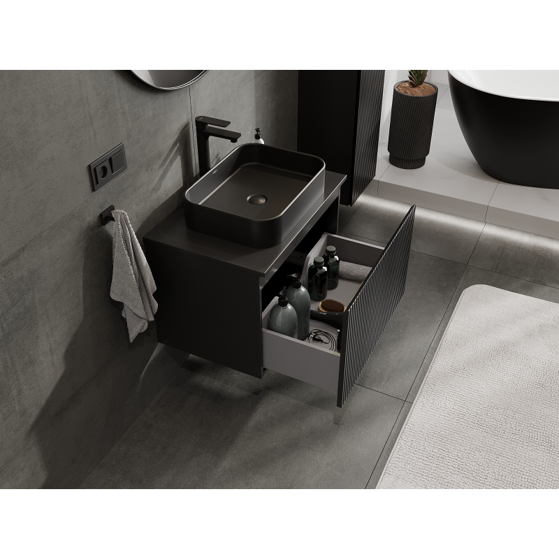 Mexen Rivel fürdőszobai szekrény mosdó alá 70 cm, 1 fiók, bordázott, fekete matt - 91A20-07047-1-BF71