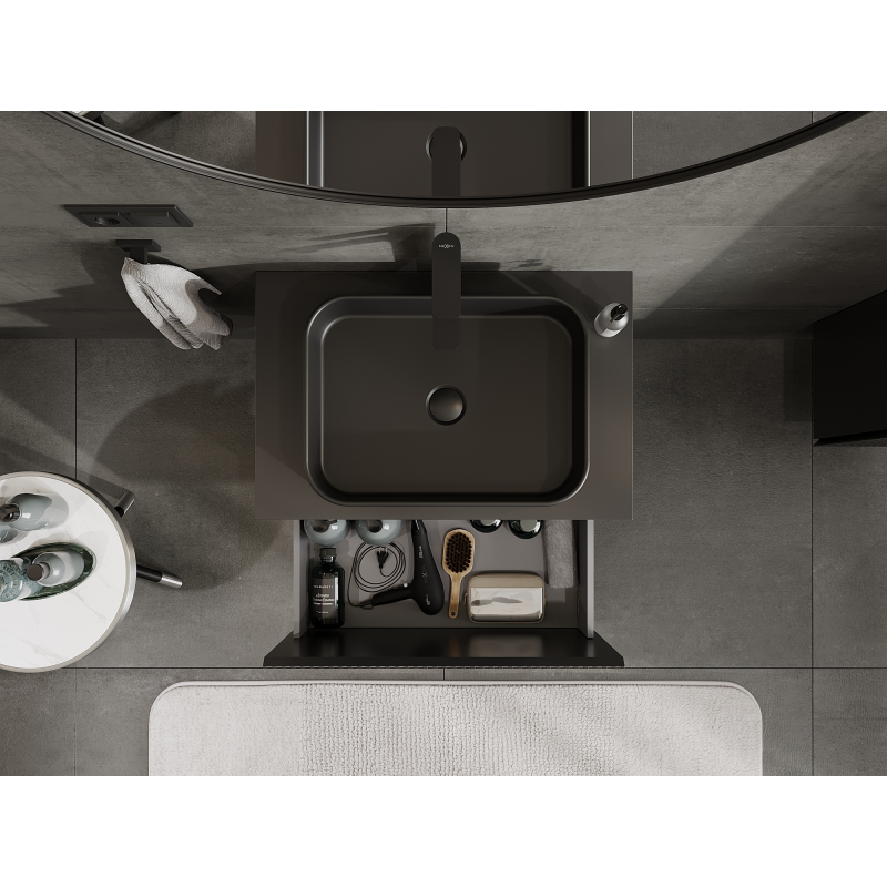 Mexen Rivel fürdőszobai szekrény mosdó alá 70 cm, 1 fiók, bordázott, fekete matt - 91A20-07047-1-BF71