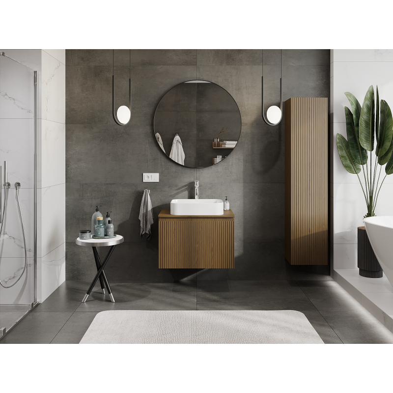 Mexen Rivel fürdőszobai mosdószekrény 70 cm, 1 fiók, barázdált, dió - 91A20-07047-1-BF86