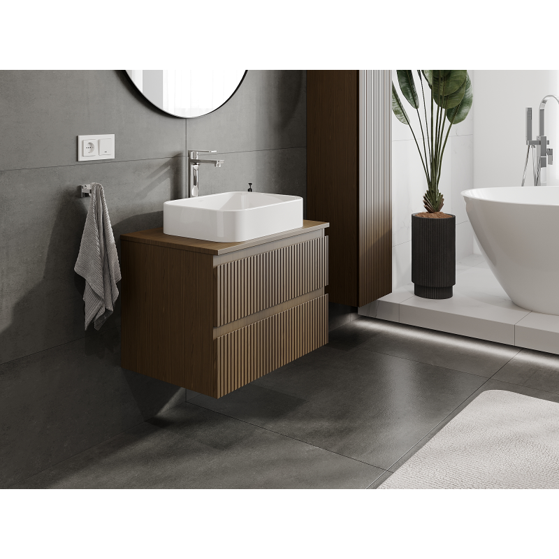 Mexen Rivel dulap de baie sub lavoar 70 cm, 2 sertare, canelat, nuc - 91A20-07047-2-BFF86