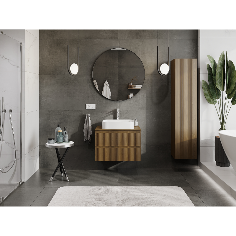 Mexen Rivel dulap de baie sub lavoar 70 cm, 2 sertare, canelat, nuc - 91A20-07047-2-BFF86