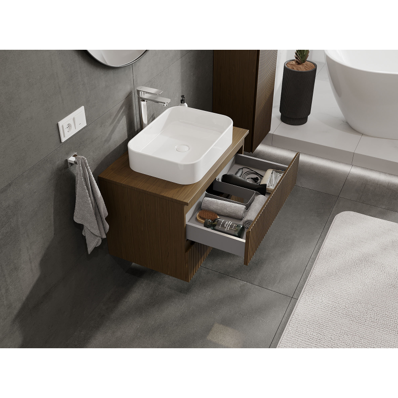 Mexen Rivel dulap de baie sub lavoar 70 cm, 2 sertare, canelat, nuc - 91A20-07047-2-BFF86