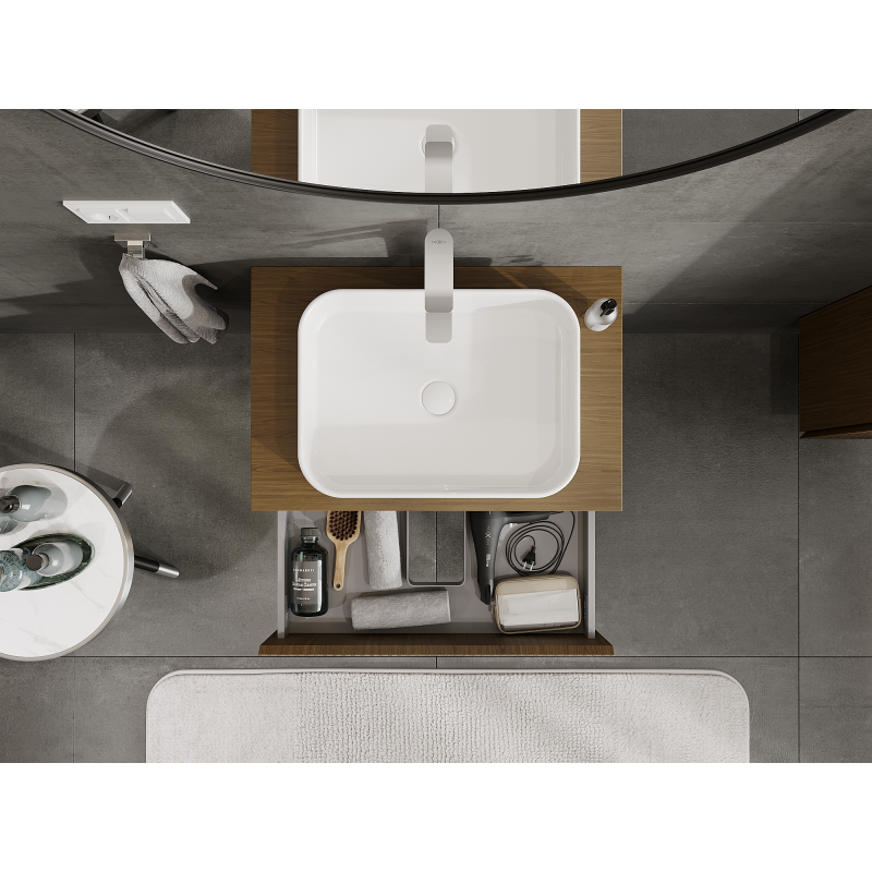 Mexen Rivel fürdőszobai szekrény mosdó alá 70 cm, 2 fiók, bordázott, dió - 91A20-07047-2-BFF86