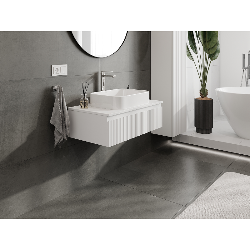 Mexen Rivel dulap baie sub lavoar 80 cm, 1 sertar, canelat, alb mat - 91A20-08023-1-BF01