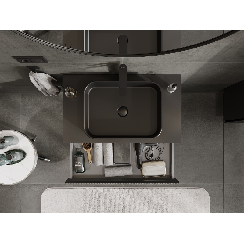 Mexen Rivel fürdőszobai alsószekrény 80 cm, 1 fiók, bordázott, fekete matt - 91A20-08023-1-BF71