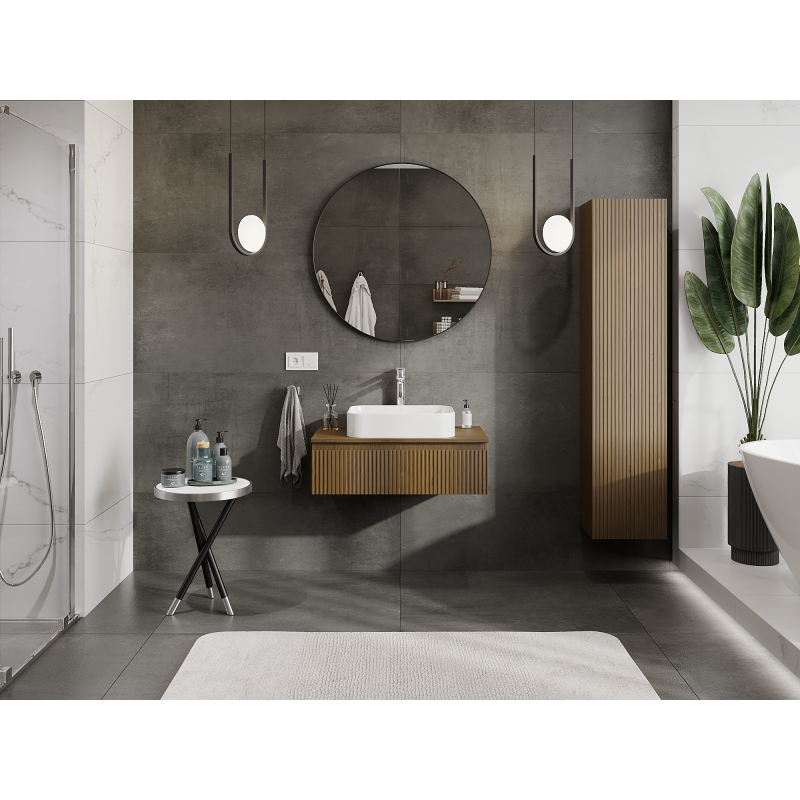 Mexen Rivel 80 cm-es fürdőszobai szekrény mosdó alá, 1 fiók, barázdált, dió - 91A20-08023-1-BF86