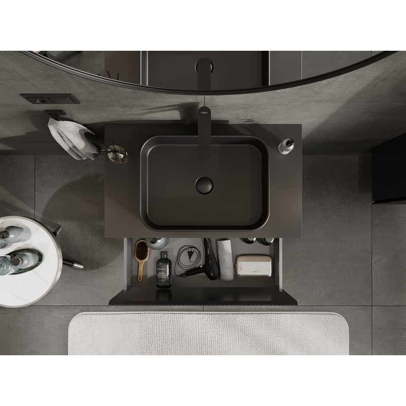 Mexen Rivel dulap baie sub lavoar 80 cm, 1 sertar, fațetat, negru mat - 91A20-08047-1-BF71