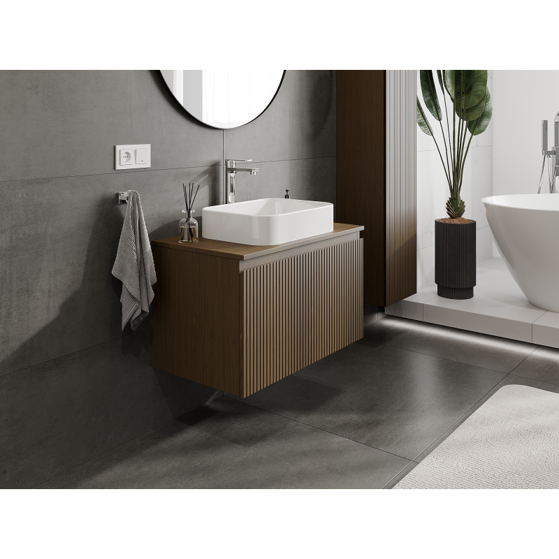 Mexen Rivel fürdőszobai mosdószekrény 80 cm, 1 fiók, bordázott, dió - 91A20-08047-1-BF86