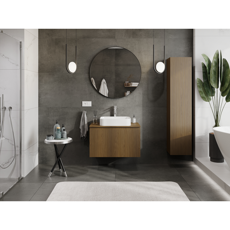 Mexen Rivel fürdőszobai mosdószekrény 80 cm, 1 fiók, bordázott, dió - 91A20-08047-1-BF86