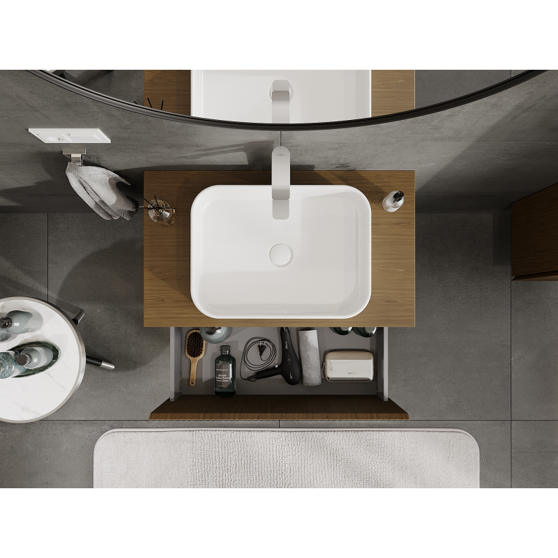 Mexen Rivel fürdőszobai mosdószekrény 80 cm, 1 fiók, bordázott, dió - 91A20-08047-1-BF86