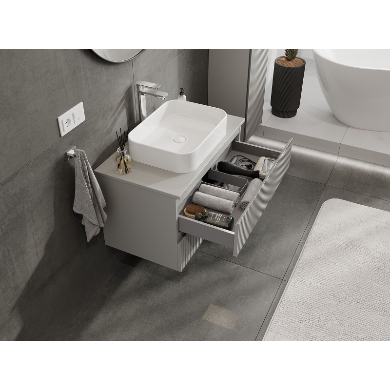 Mexen Rivel dulap baie sub lavoar 80 cm, 2 sertare, striat, gri mat - 91A20-08047-2-BFF62