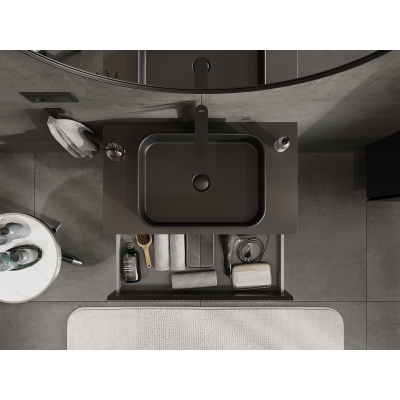 Mexen Rivel dulap baie sub chiuvetă 80 cm, 2 sertare, canelat, negru mat - 91A20-08047-2-BFF71