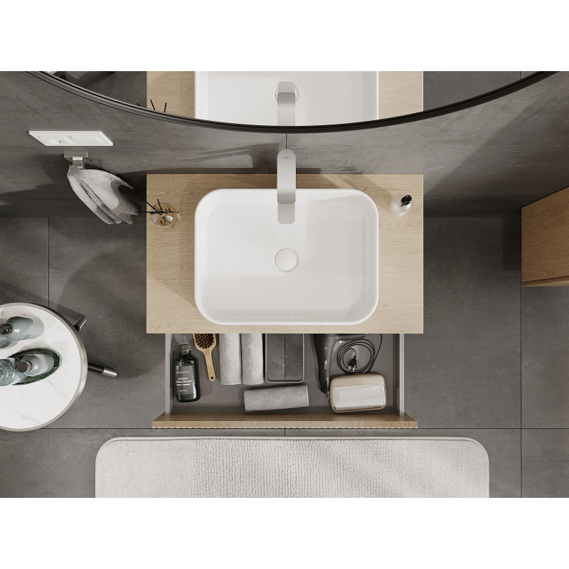 Mexen Rivel 80 cm-es fürdőszobai mosdószekrény, 2 fiók, bordázott, tölgy - 91A20-08047-2-BFF81