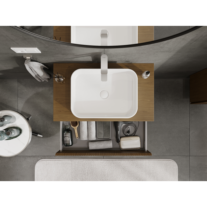 Mexen Rivel fürdőszobai szekrény mosdó alá, 80 cm, 2 fiók, bordázott, dió - 91A20-08047-2-BFF86