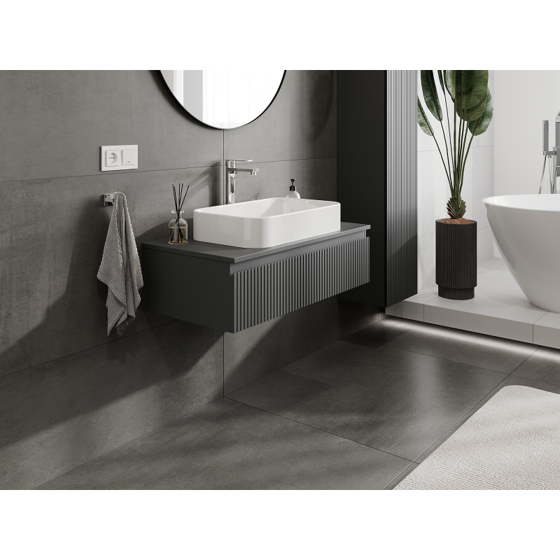 Mexen Rivel dulap baie sub chiuvetă 90 cm, 1 sertar, canelat, grafit mat - 91A20-09023-1-BF66