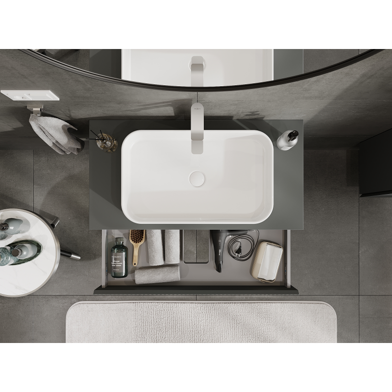 Mexen Rivel 90 cm-es fürdőszobai szekrény, 1 fiók, bordázott, matt grafit - 91A20-09023-1-BF66