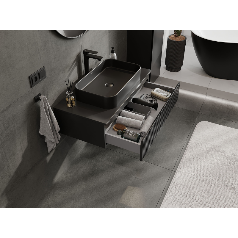 Mexen Rivel dulap baie sub chiuvetă 90 cm, 1 sertar, canelat, negru mat - 91A20-09023-1-BF71