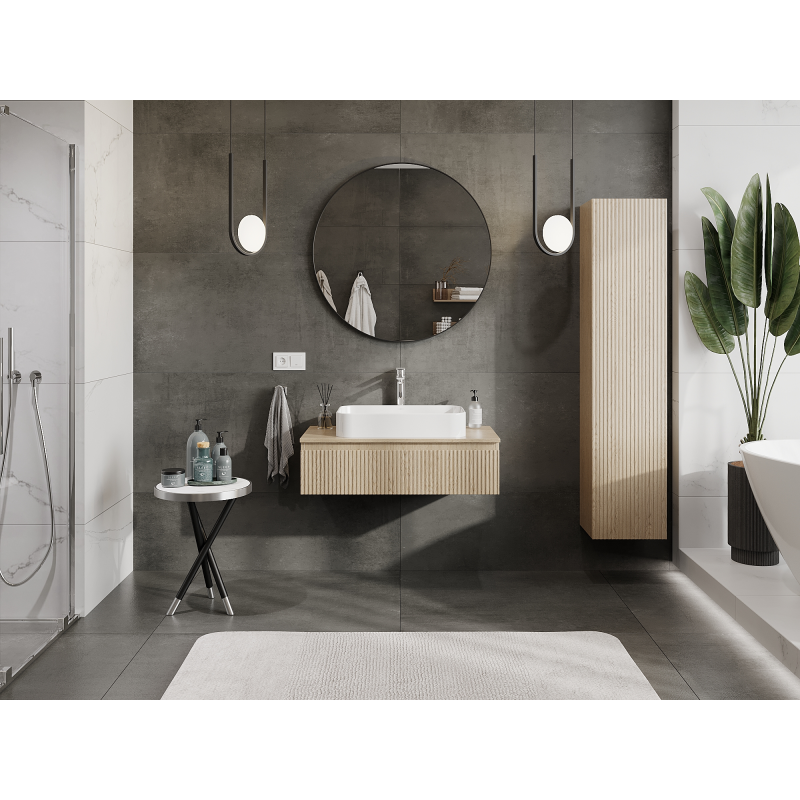 Mexen Rivel dulap baie sub lavoar 90 cm, 1 sertar, canelat, stejar - 91A20-09023-1-BF81