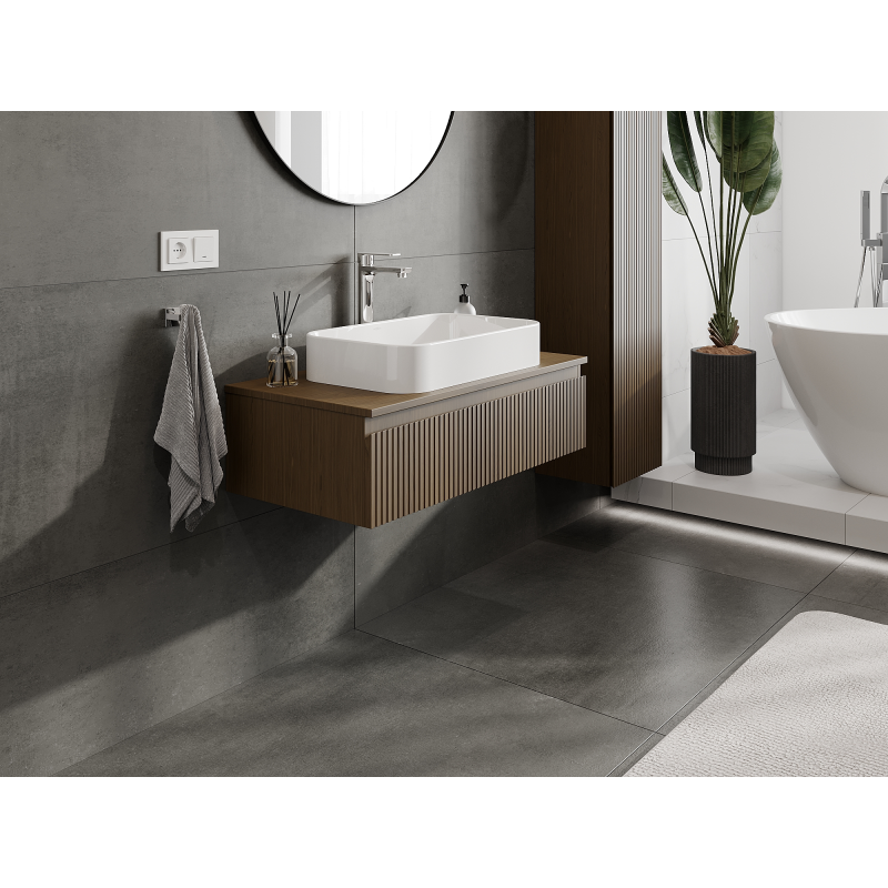 Mexen Rivel dulap baie sub lavoar 90 cm, 1 sertar, canelat, nuc - 91A20-09023-1-BF86